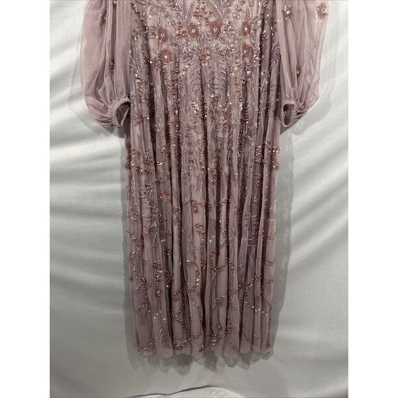 NEW MAC DUGGAL [‎ 12 ] 93930 Puff Sleeve Embellished A Line Gown Heather Purple - Picture 12 of 16